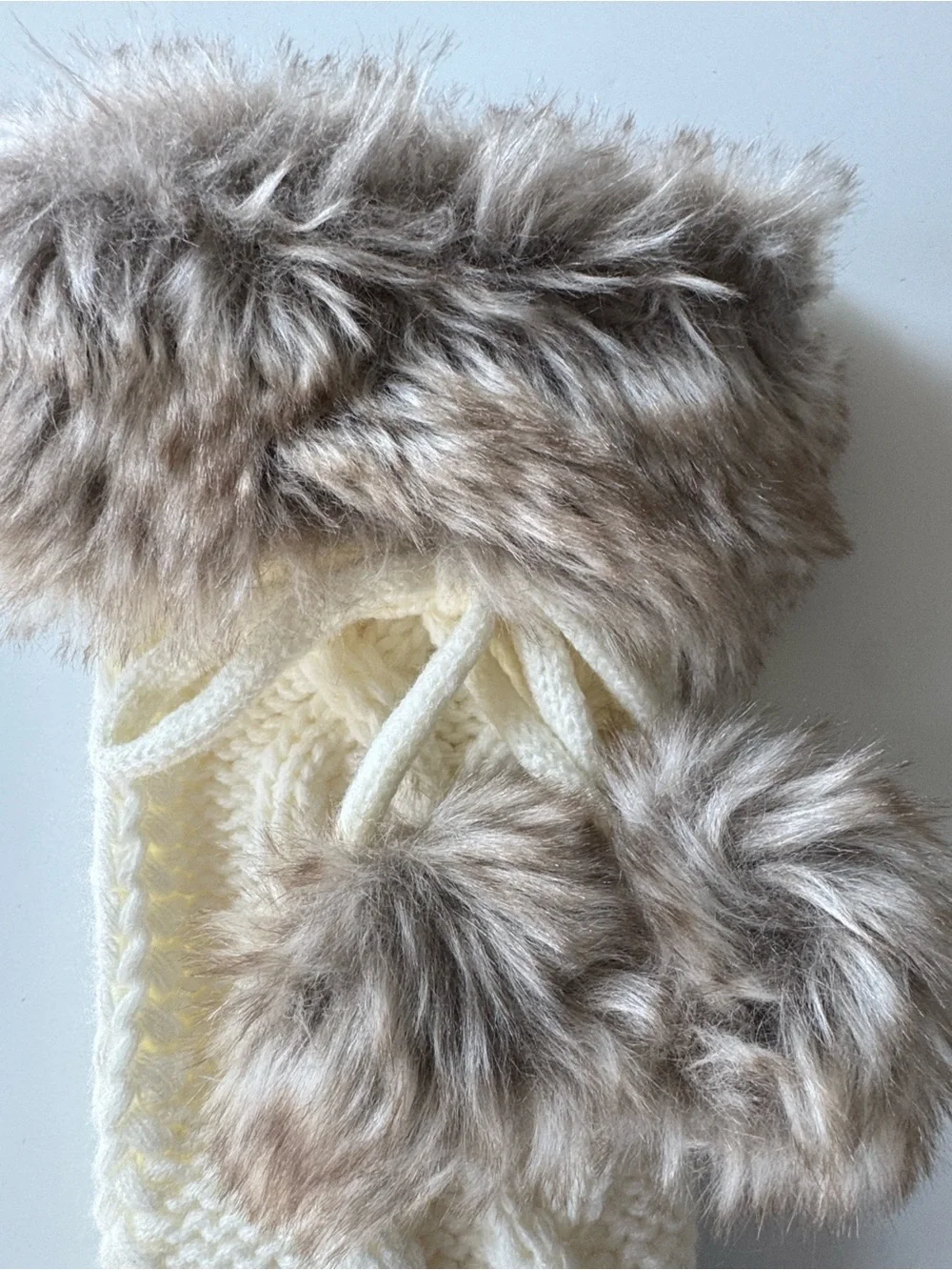 UGG Cream Cable Knit Bottle Sleeve with Faux Fur Pom Poms